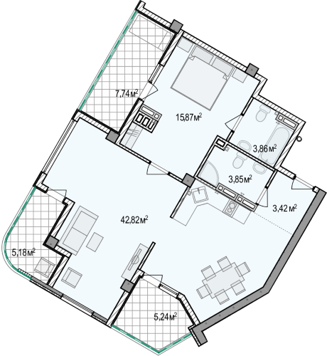 Планировка квартиры А805 в ЖК Ласточкино Гнездо (Гаспра)
